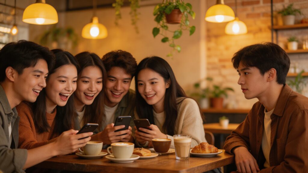 man feeling ignored by friends in a social group not getting replies
