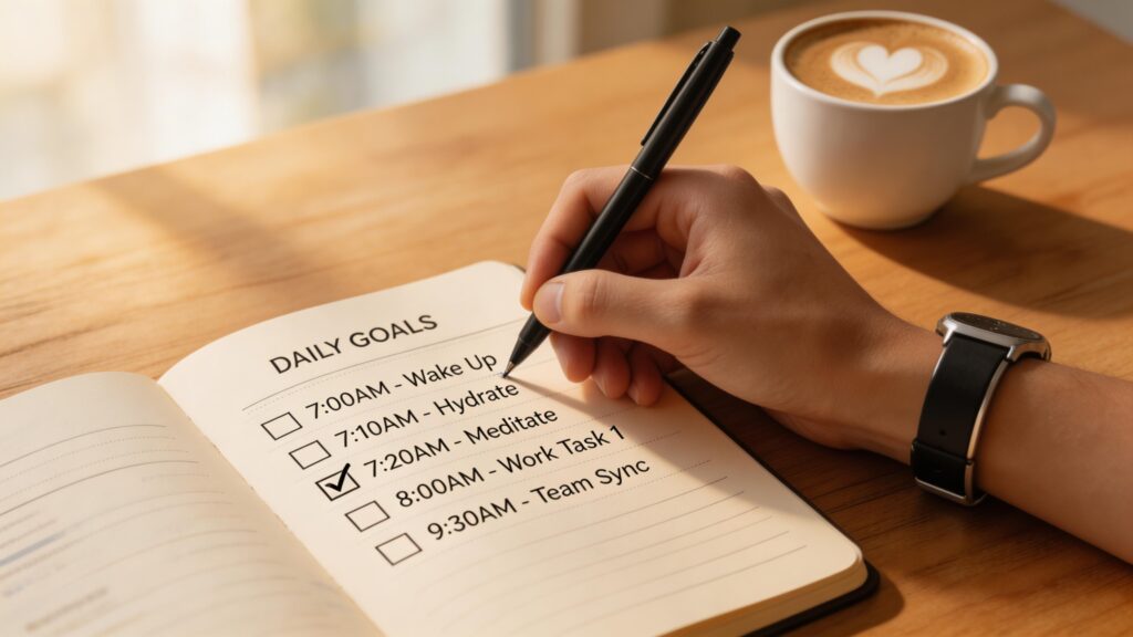 Person setting goals in a journal